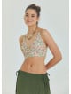 Lace Up Open Back Adjustable Beige Floral Blouse 4650